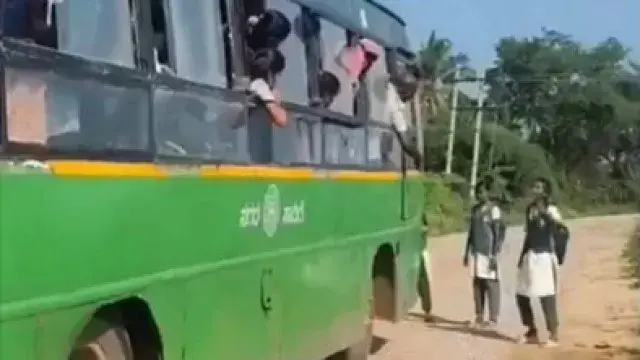 The bus did not stop while going to the exam.. the girl stopped and questioned