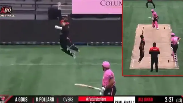 A rare scene in the Canadian League.. Bouncer straight into the stands.. Umpire gives only 5 runs!