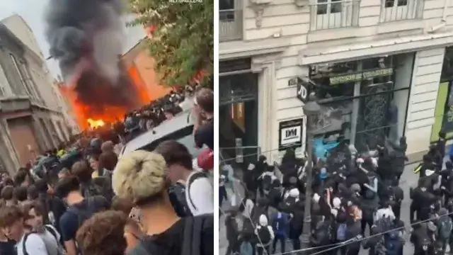 Student revolution in France.. Burning streets
