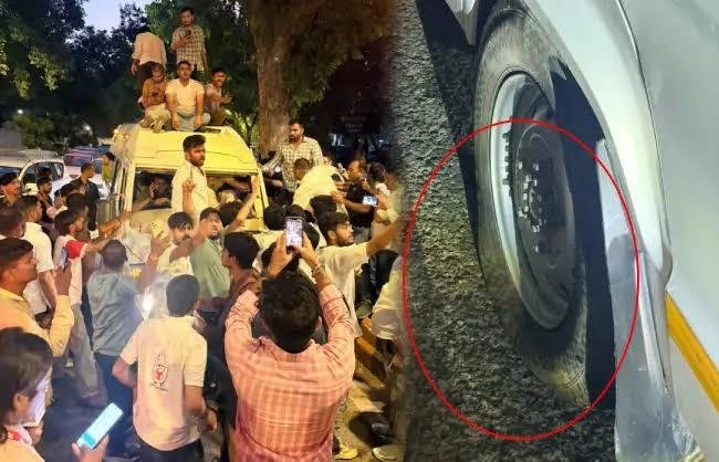 Congress workers puncture bus carrying Rahul Gandhi